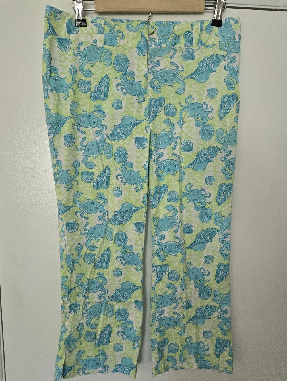 Lilly Pulitzer Vintage Green And Blue Crab Print Cropped Pants Size 6
